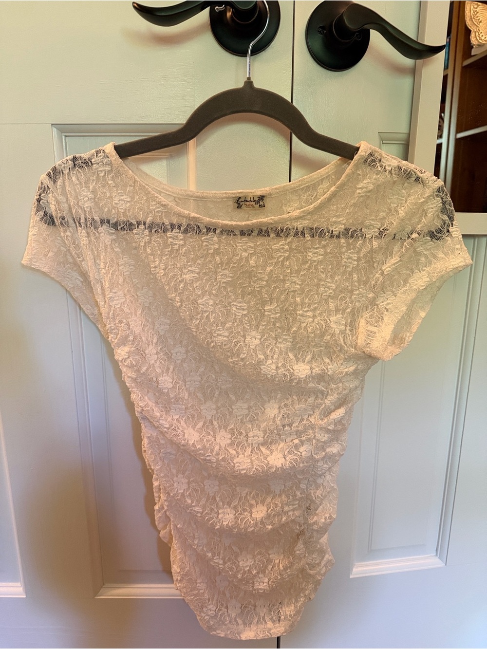 Free People Cream Lace Short Sleeve Top